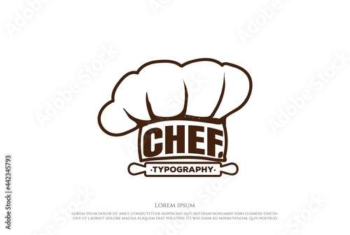 Chef Hat Restaurant Cooking Typography Logo Design Vector