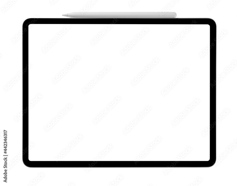 Blank screen tablet with digital pen isolated on white background Blank screen tablet with digital pen isolated on white background