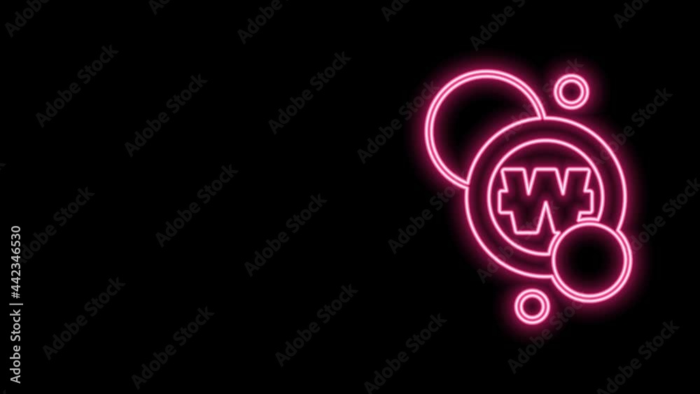 Glowing neon line South Korean won coin icon isolated on black background. South Korea currency business, payment and finance. 4K Video motion graphic animation Glowing neon line South Korean won coin icon isolated on black background. South Korea currency business, payment and finance. 4K Video motion graphic animation