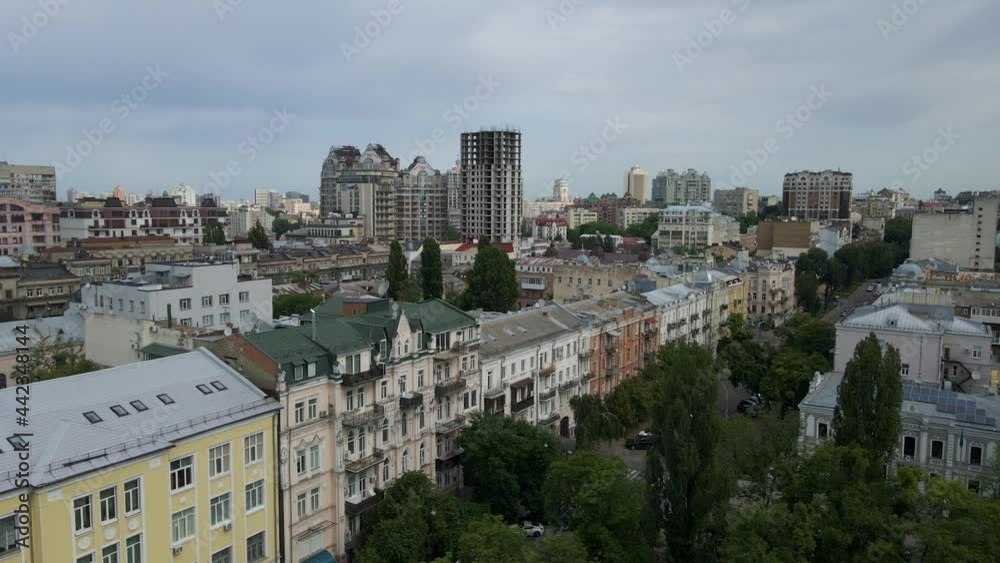 Kiev Ukraine city on a flight at a height panorama of multistory buildings top view Kiev Ukraine city on a flight at a height panorama of multistory buildings top view