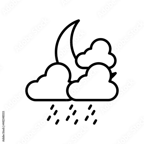 Rain In Night Vector Line Icon Design