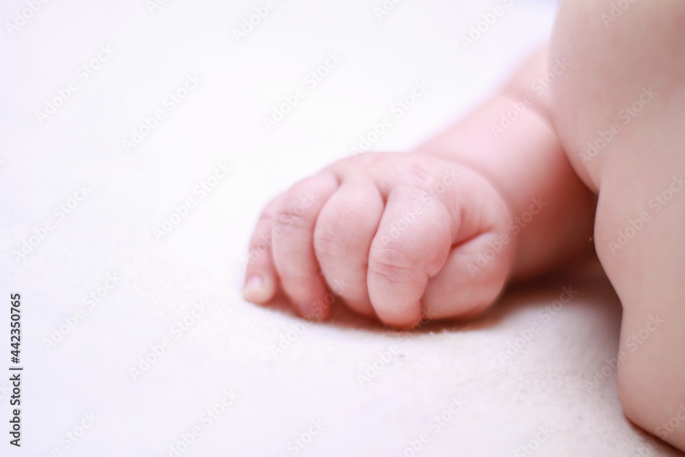 hand of a newborn baby close up. folds baby hand hand of a newborn baby close up. folds baby hand