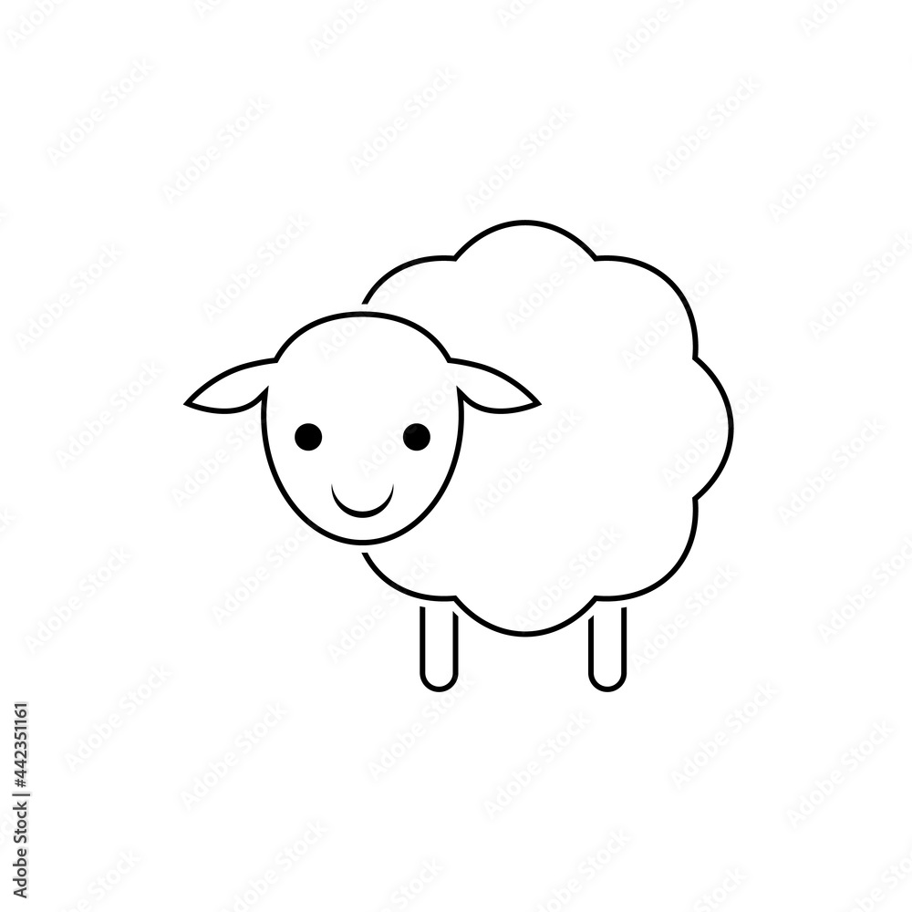 Obraz premium Baby sheep icon. Vector drawing. Lamb linear outline illustration on white background.