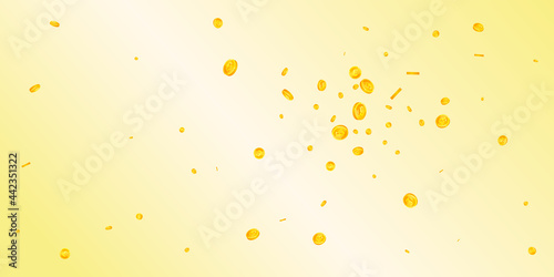 British pound coins falling. Fresh scattered GBP coins. United Kingdom money. Awesome jackpot, wealth or success concept. Vector illustration.