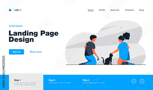 Cute children feeding cat at street. Kid, pet, meal flat vector illustration. Animals and kindness concept for banner, website design or landing web page