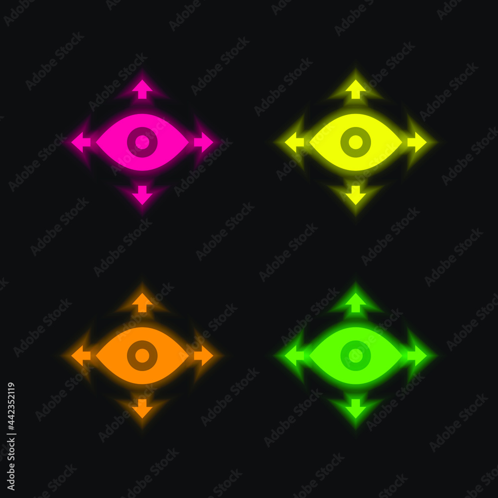 360 View four color glowing neon vector icon