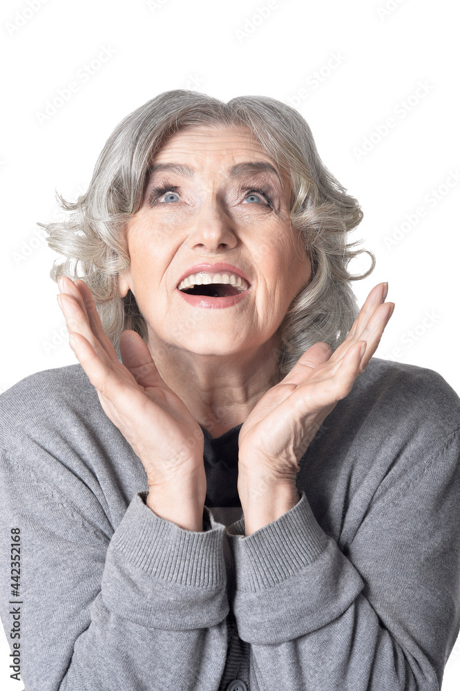 senior woman posing isolated on white background senior woman posing isolated on white background