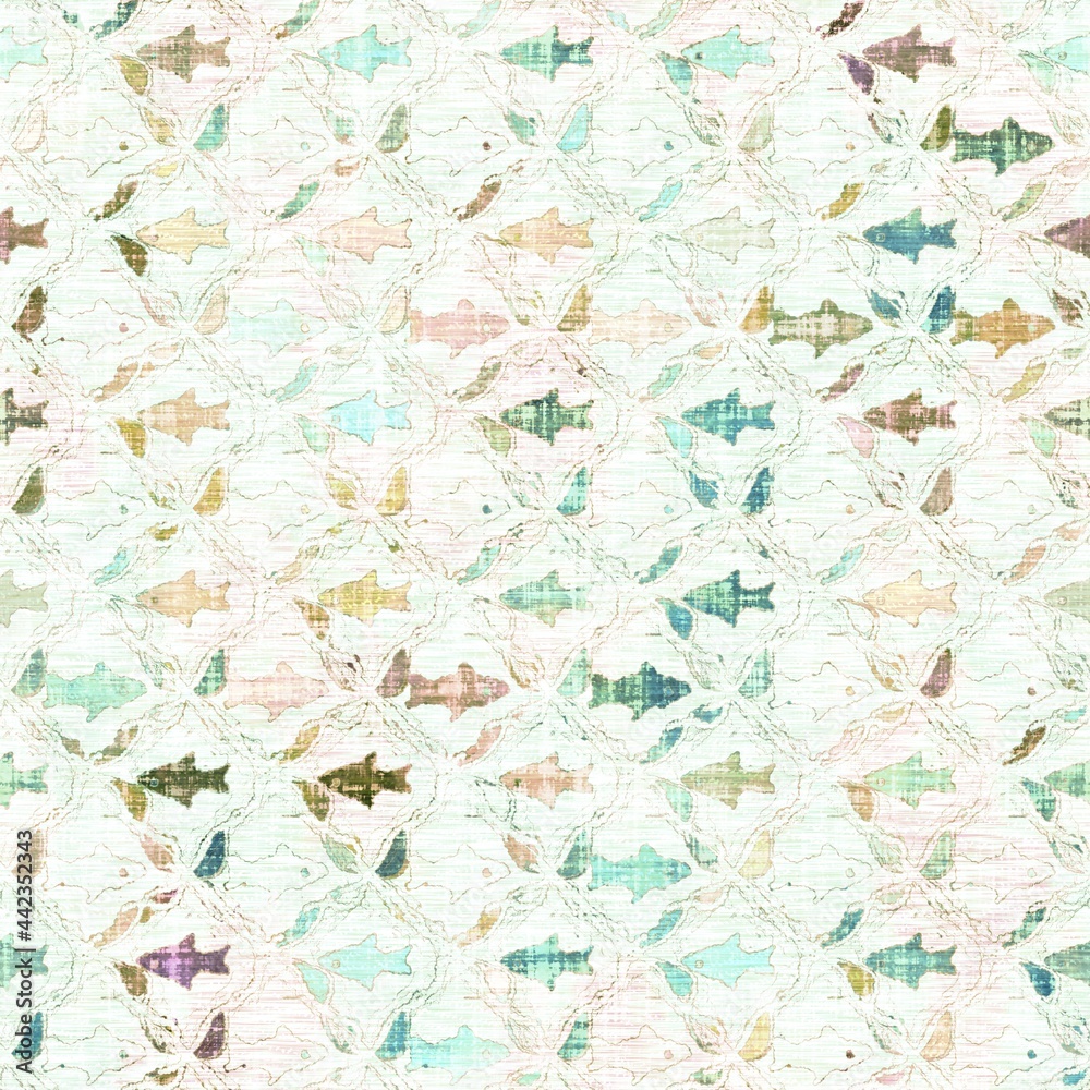 Rustic fish linen woven texture. Seamless printed fabric pattern. Tropical fishes pastel coastal style. Interior textile background. Mottled peach green dye stains. Soft rustic summer home decor
Rustic fish linen woven texture. Seamless printed fabric pattern. Tropical fishes pastel coastal style. Interior textile background. Mottled peach green dye stains. Soft rustic summer home decor