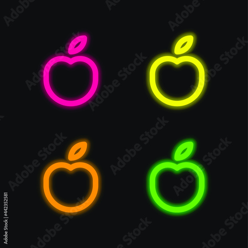 Apple four color glowing neon vector icon