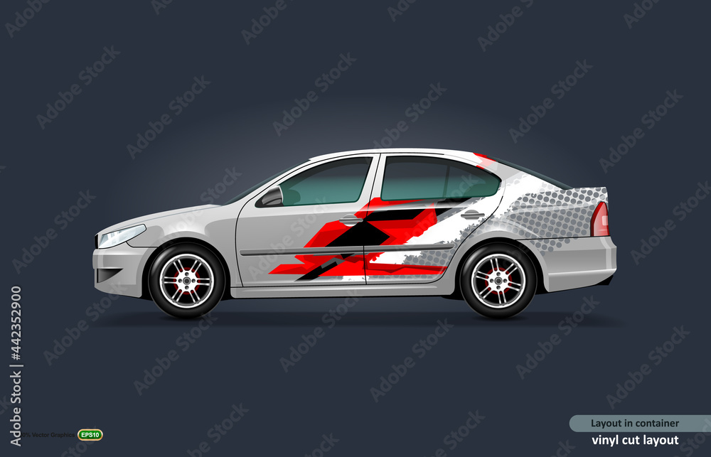Car decal wrap design for metalic sedan car with abstract stripes.