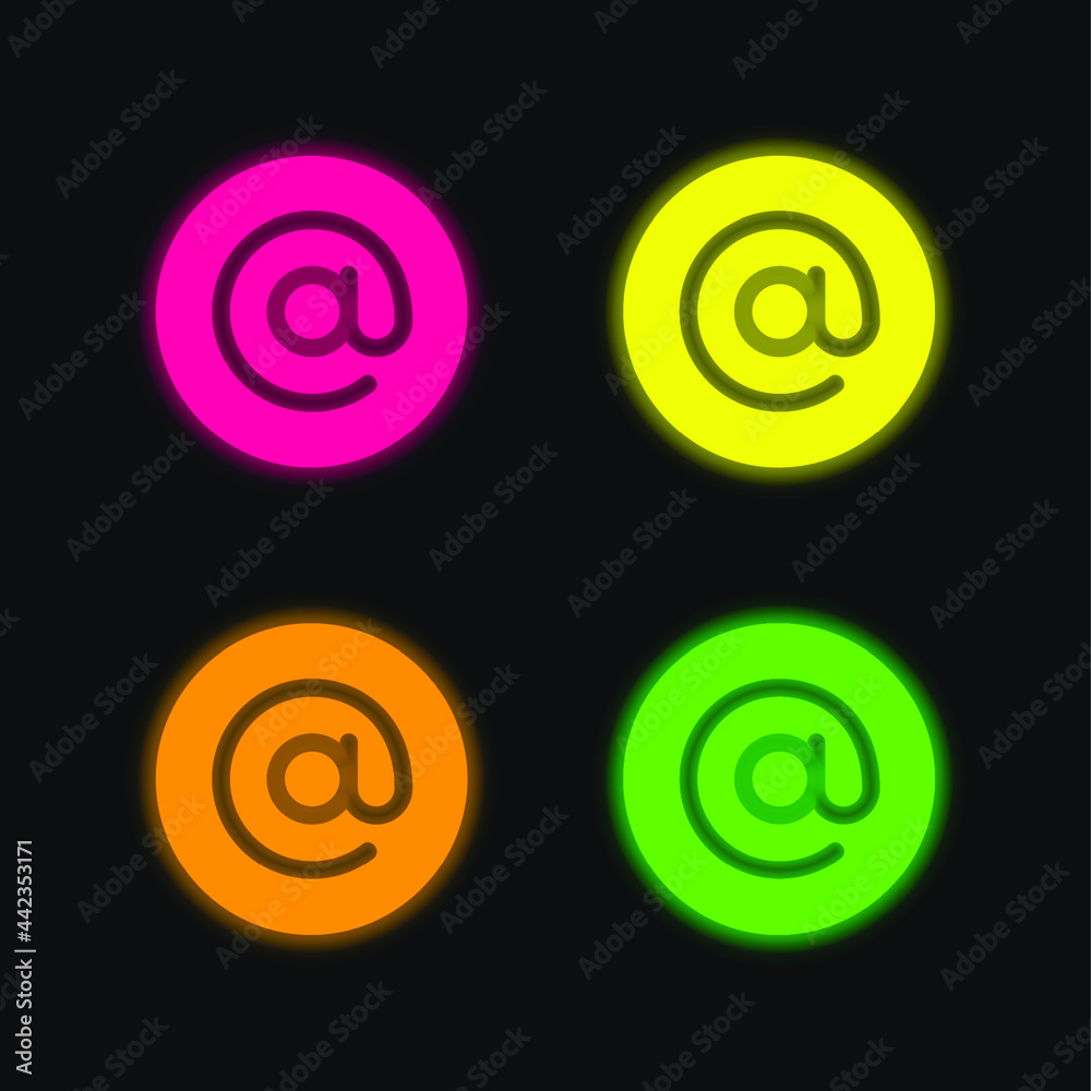 Arroba four color glowing neon vector icon