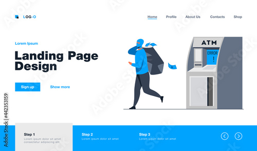 ATM burglar carrying sack of money. Mugger in mask with cash, thief, robber, breaking. Flat vector illustration. Security, finance protection concept for banner, website design or landing web page