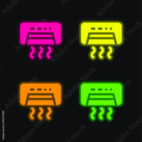 Air Conditioner four color glowing neon vector icon