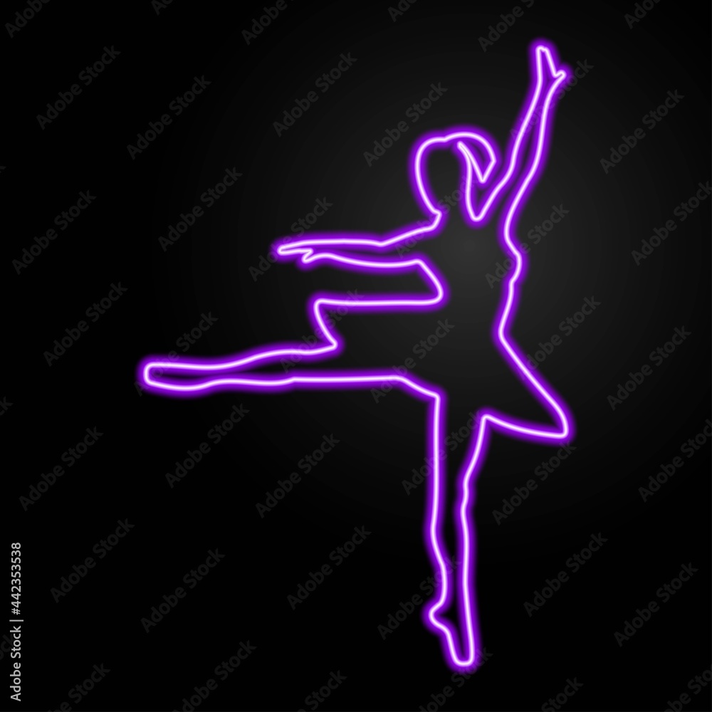 Ballerina neon sign, modern glowing banner design, colorful trend of modern design on black background. Vector illustration.