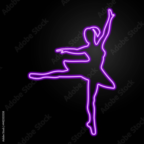 Ballerina neon sign, modern glowing banner design, colorful trend of modern design on black background. Vector illustration. © Oleh