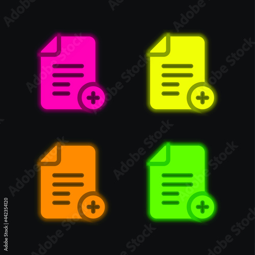 Add File four color glowing neon vector icon