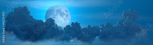 panoramic night clouds with moon - design nature 3D illustration