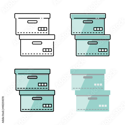 書類ボックスのイラストの手描きと基本線と塗りのセット