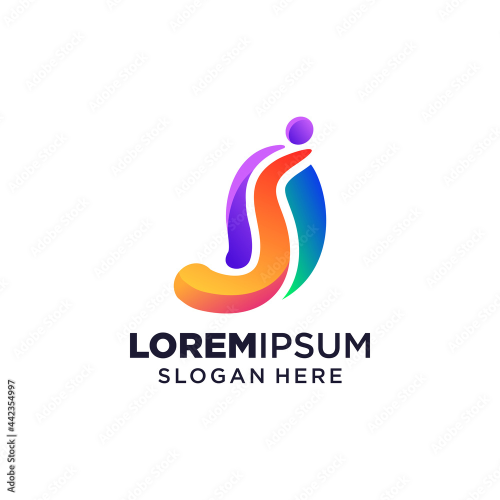 Obraz premium Letter J logo vector illustration, Design inspiration. Colorful icons