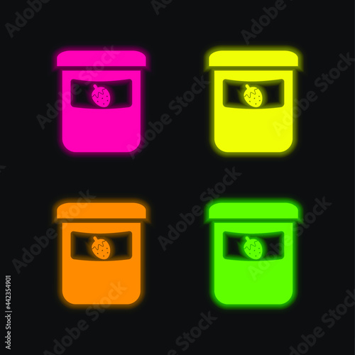 Baby Fruit Food Pot four color glowing neon vector icon