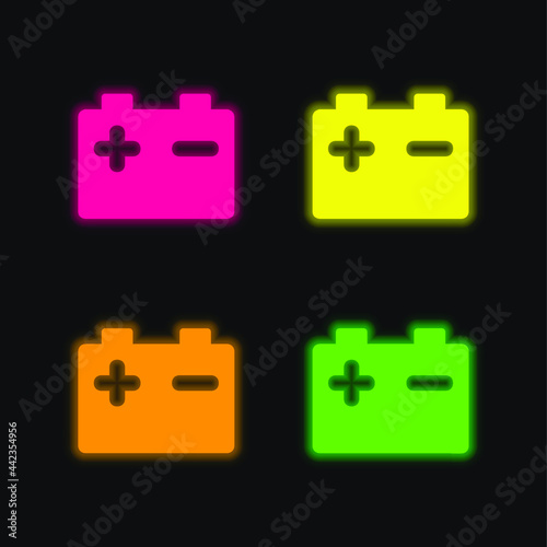 Battery four color glowing neon vector icon