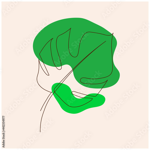 one line drawing of a leaf green