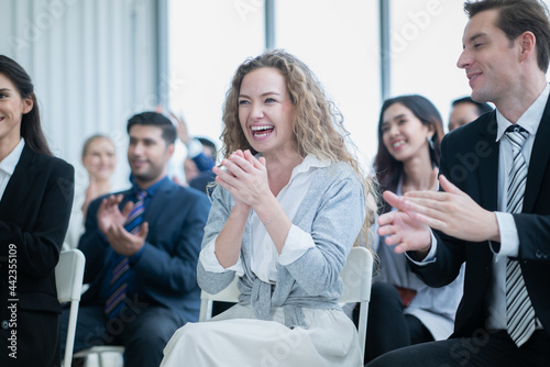 group of business people workshop training in business event at seminar room.business people applauding.