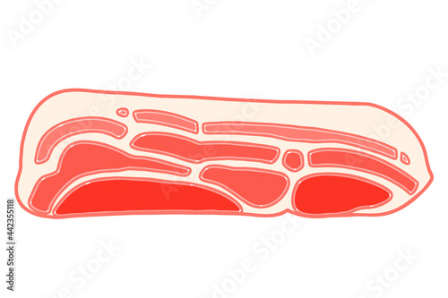 Pork belly is a boneless and fatty cut of meat from the belly of a pig. Vector illustration.