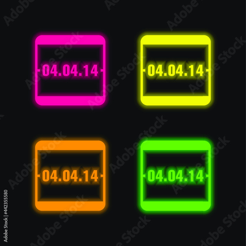 April 4 Of 2014 Event Calendar Page four color glowing neon vector icon