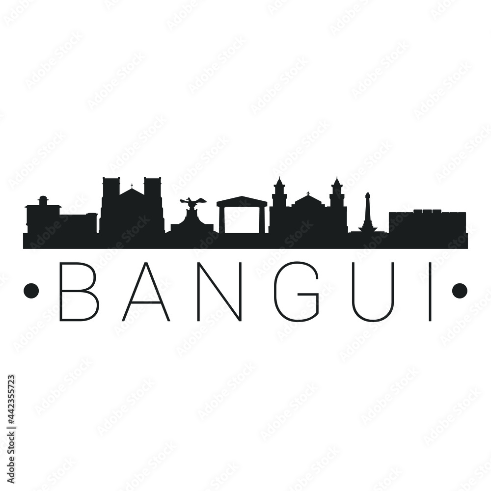 Bangui, Central African Republic City Skyline. Silhouette Illustration Clip Art. Travel Design Vector Landmark Famous Monuments.