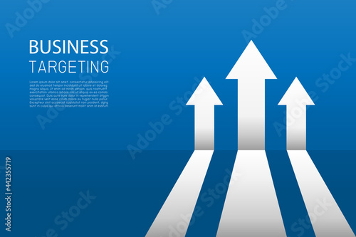 Arrow business growing up to success goals on blue background. Return on investment chart increases. Vision for financial growth stretching. Flat style vector illustration. Copy-space for text.