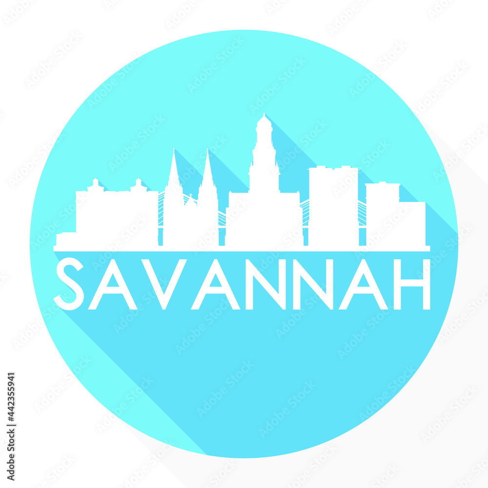 Savannah, GA, USA Round Button City Skyline Design. Silhouette Stamp Vector Travel Tourism.