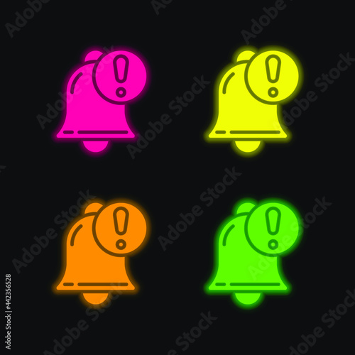 Alarm four color glowing neon vector icon