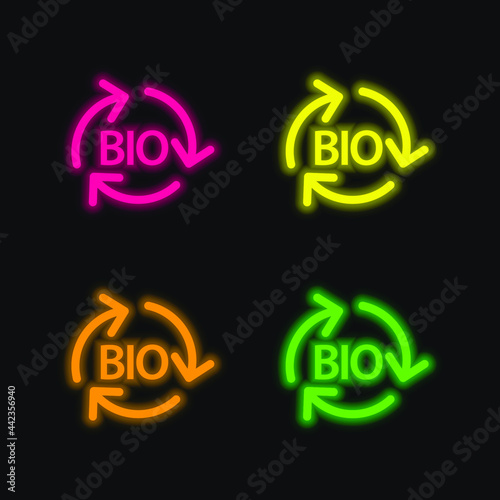 Bio Mass Renewable Energy four color glowing neon vector icon