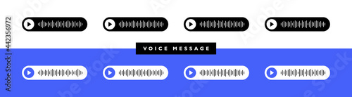 Set voice messages icon with sound wave. Message bubble for social media. Modern flat style vector illustration
