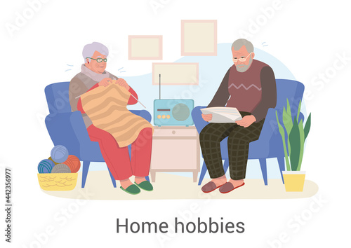 Elderly couple spending a relaxing day enjoying their hobbies