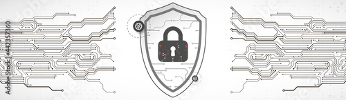 Technological abstract background on the topic of information protection and computer security.