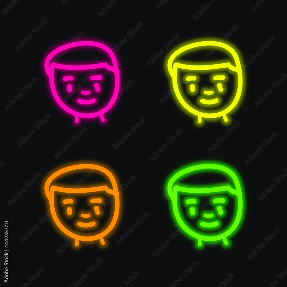Fototapeta premium Boy Hand Drawn Face four color glowing neon vector icon