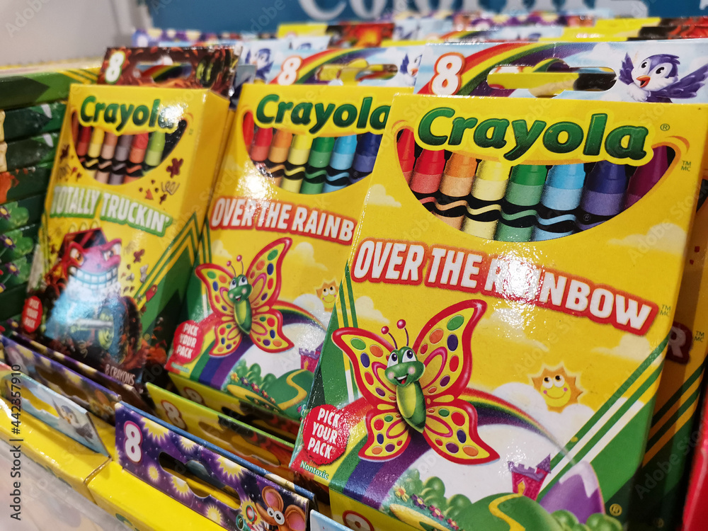 Laguna, Philippines May 2021 Crayola crayons for sale at a bookstore