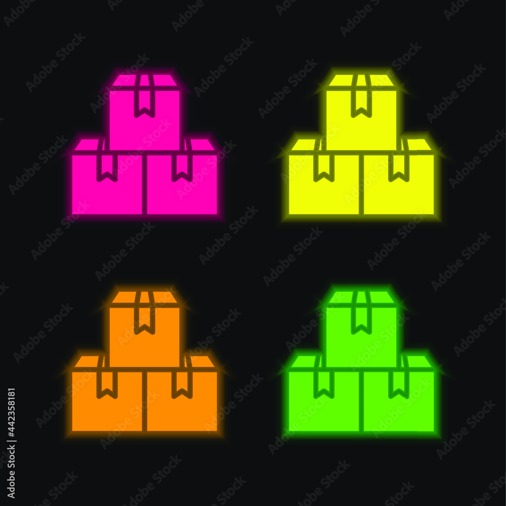 Obraz premium Boxes four color glowing neon vector icon
