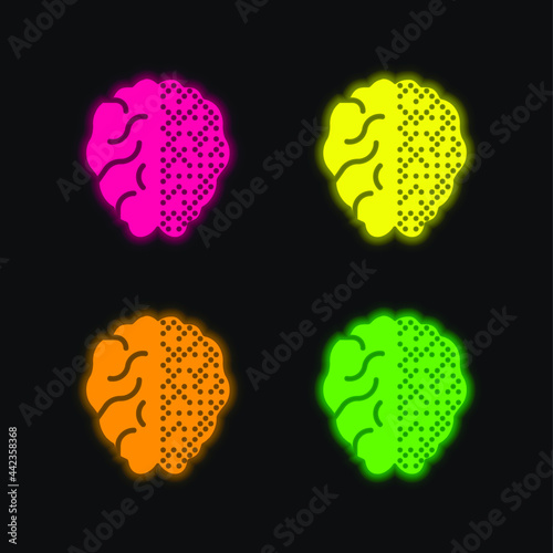 Brain four color glowing neon vector icon