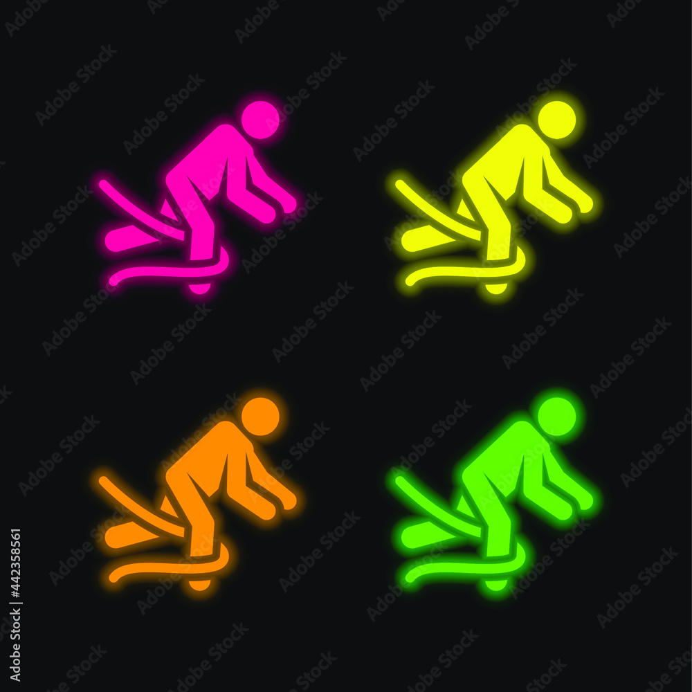 Accident four color glowing neon vector icon