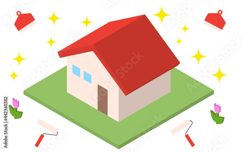 綺麗に手入れされた住宅のイラスト　アイソメトリック
