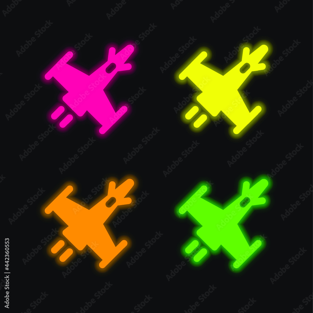 Obraz premium Attack Ship four color glowing neon vector icon