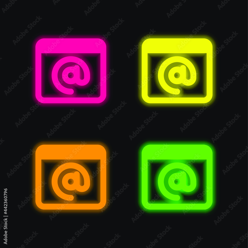 Obraz premium At Sign four color glowing neon vector icon