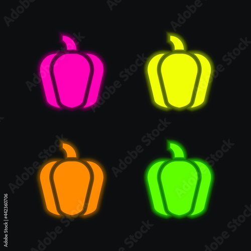 Bell Pepper four color glowing neon vector icon