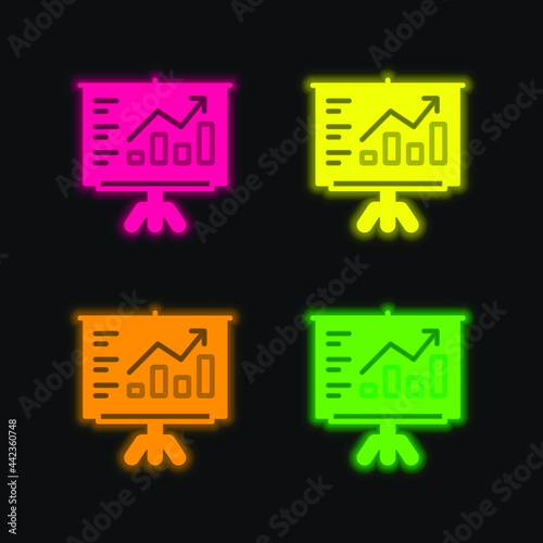 Analytics four color glowing neon vector icon