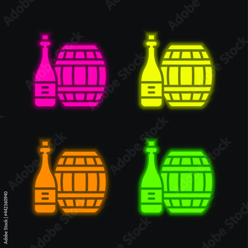 Barrel four color glowing neon vector icon