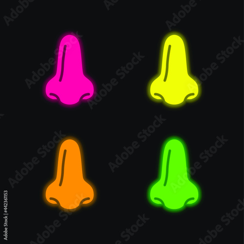 Big Nose four color glowing neon vector icon