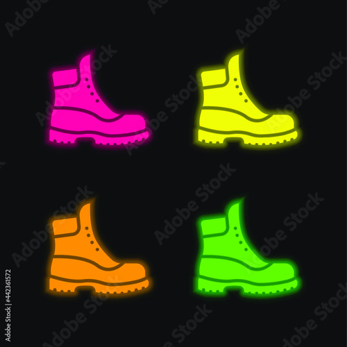 Boot four color glowing neon vector icon